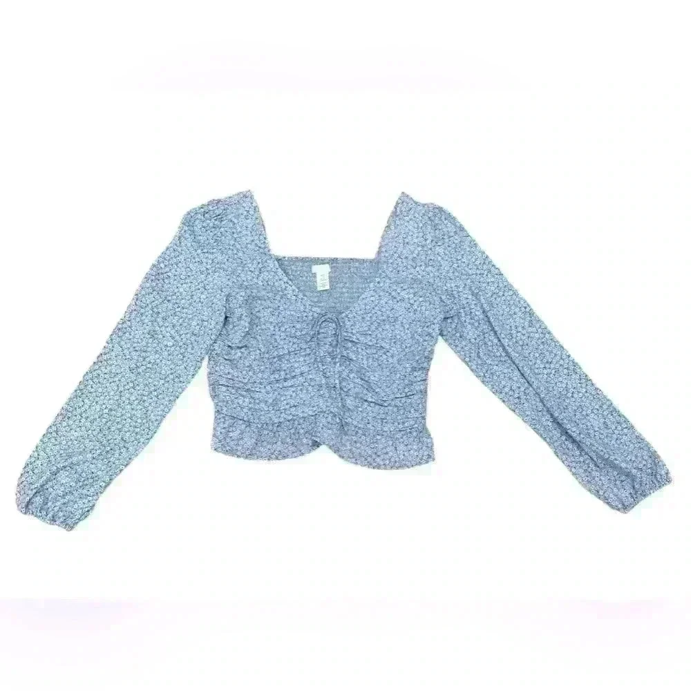 H&M Blue & White floral 🌸Puff Sleeve Blouse - Picture 2 of 6